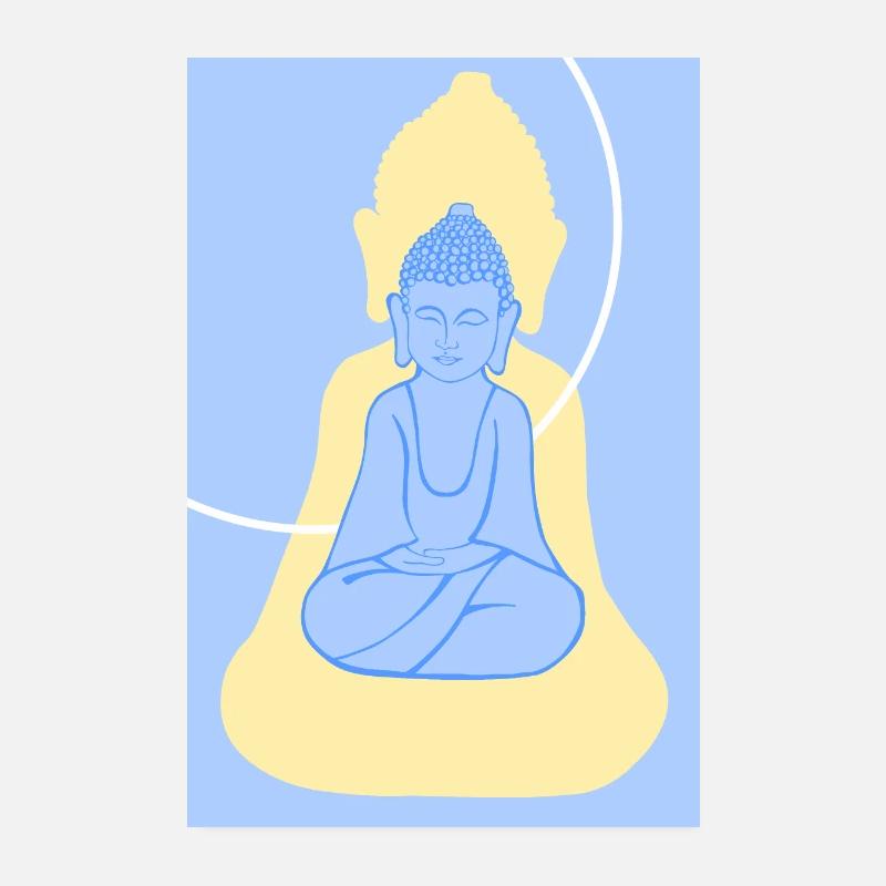 vintage Buddha Poster Wandbild gelb hellblau Poster 20x30 cm