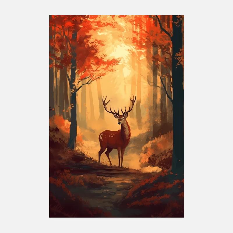 Reh Hirsch Jäger Tier Autumn - Poster 20x30 cm - Weiß