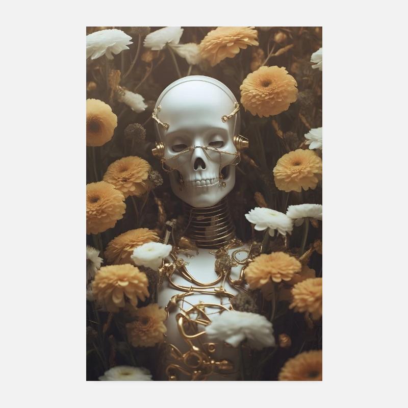 Roboter Blumen - Poster 20x30 cm - Weiß