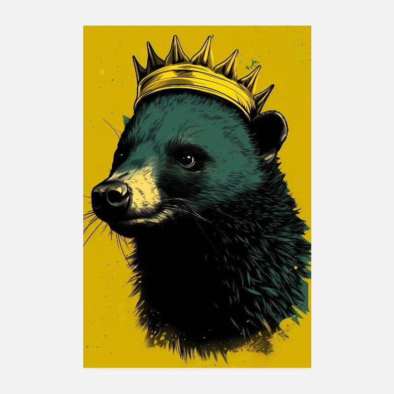 Honey Badger With Crown Poster 20x30 cm