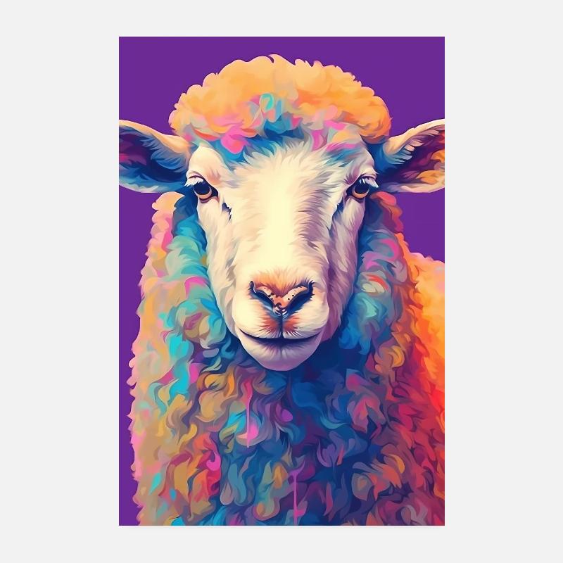 Sheep Sheep Farmer Lamb Farmer Colorful Poster 8" x 12" (20x30 cm)