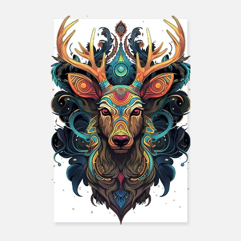 Vibrant Stag Mandala Poster 8" x 12" (20x30 cm)