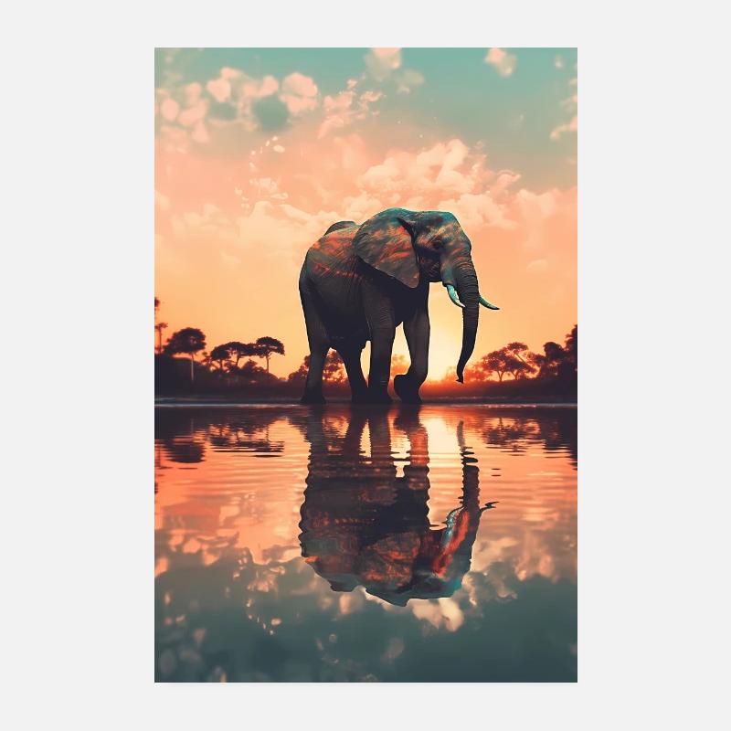 Elefant Tier Elefanten Zoo Sunset Poster 20x30 cm