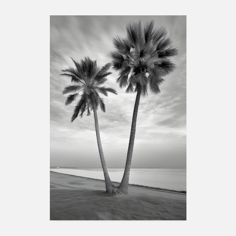 Beach Palm Trees Black & White Poster 8" x 12" (20x30 cm)