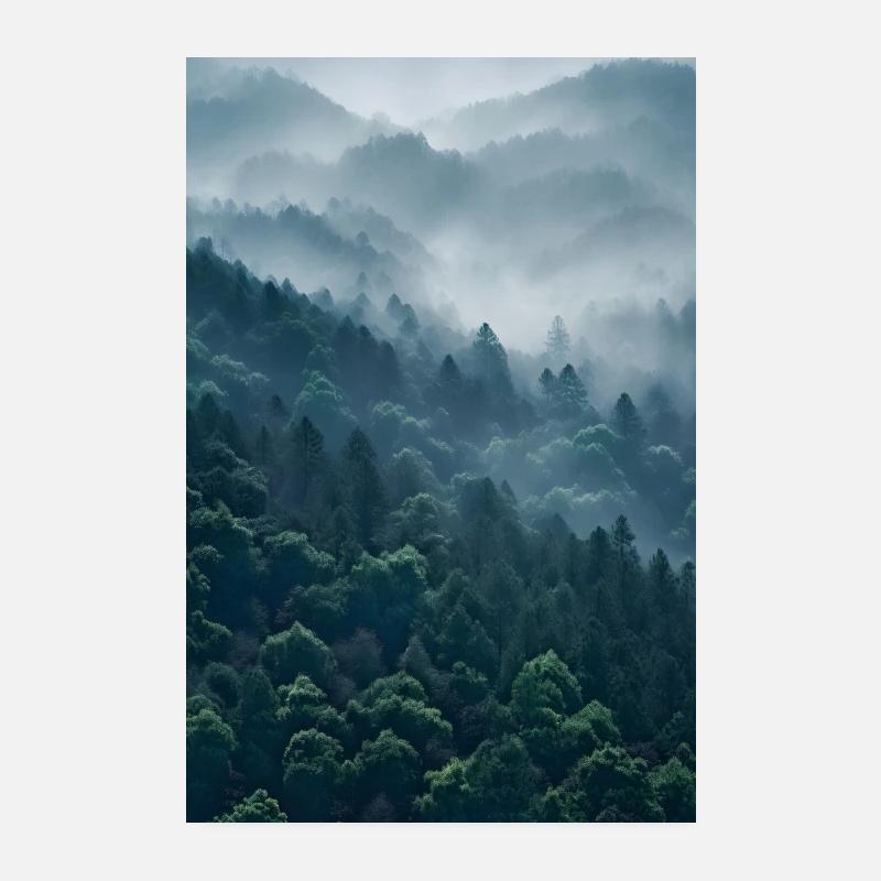 Wald Nebel - Poster 20x30 cm - Weiß
