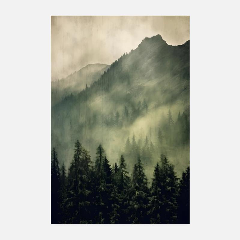 Wald Nebel - Poster 20x30 cm - Weiß