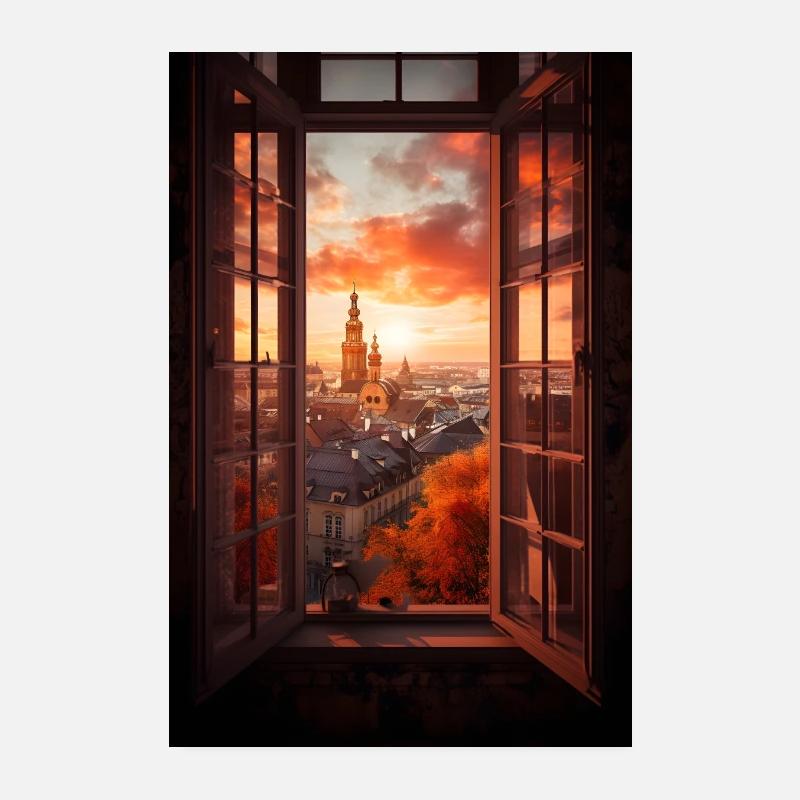 Fenster Stadt Poster 20x30 cm