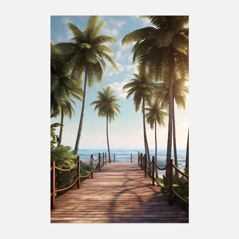 Beach Palm Trees Sunset Poster 8" x 12" (20x30 cm)