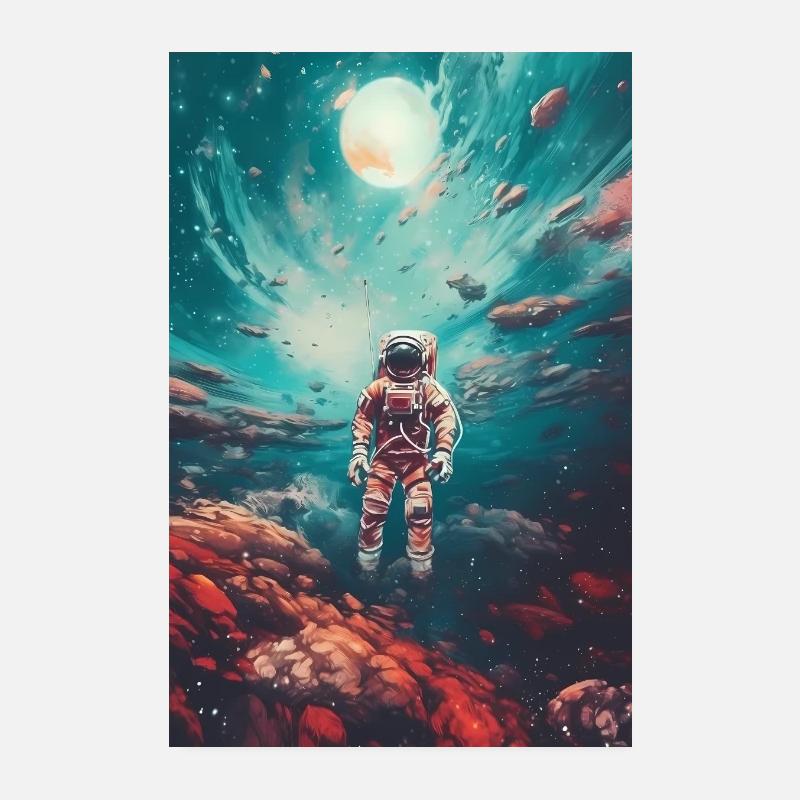 Astronaut Space Cosmonaut Rocket Planets Poster 8" x 12" (20x30 cm)
