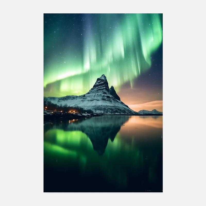 Polarlichter Berg See Poster 20x30 cm