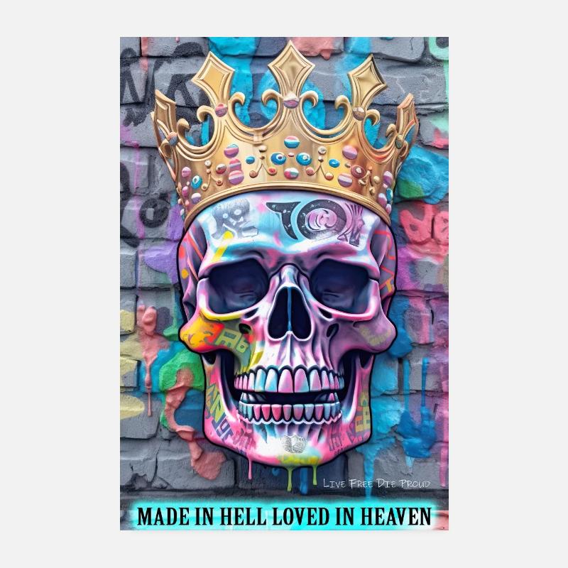 SKULL MADE IN HELL LOVED IN HEAVEN Poster 8" x 12" (20x30 cm)