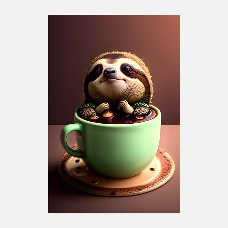 Funny sloth sitting in coffee cup Poster 8" x 12" (20x30 cm)