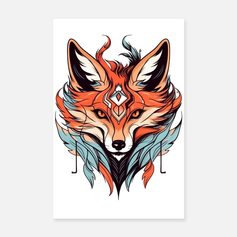 Fox Neo Dessin de tatouage traditionnel Poster 20 x 30 cm