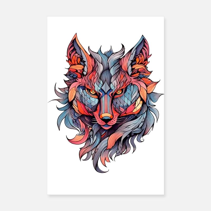 Fox Neo Dessin de tatouage traditionnel Poster 20 x 30 cm