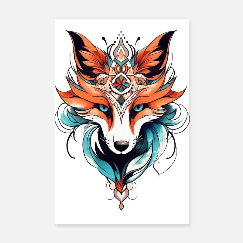 Fox Neo Traditional Tattoo Drawing Poster 8" x 12" (20x30 cm)