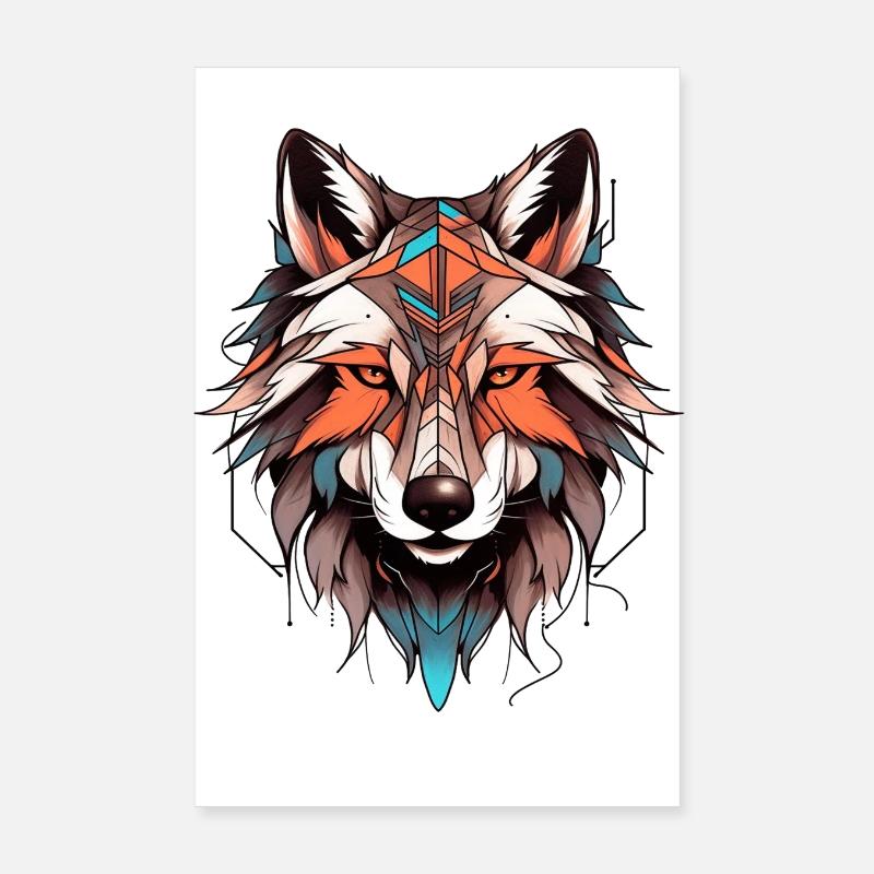 Wolf Neo Dessin de tatouage traditionnel Poster 20 x 30 cm