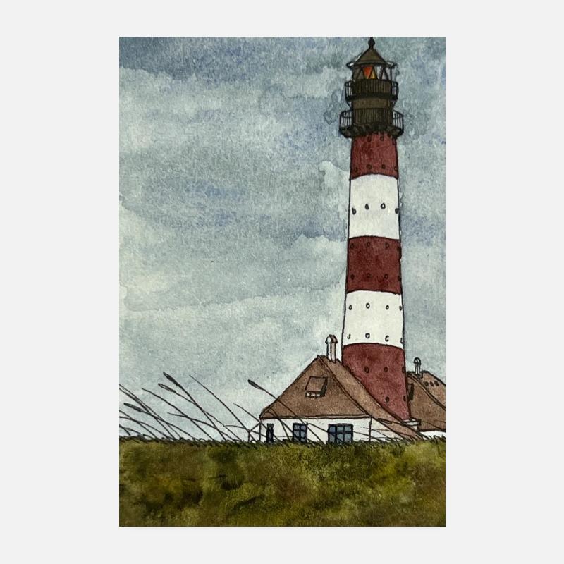 Lighthouse Westerheversand North Sea Coast Moin Coast Poster 8" x 12" (20x30 cm)