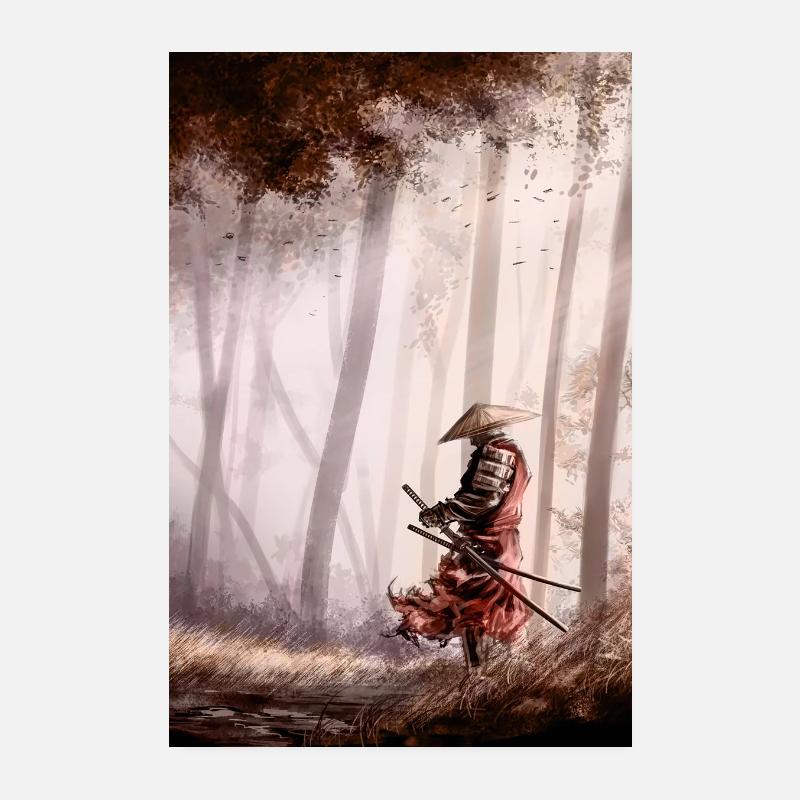 Der einsame Samurai - Poster 20x30 cm - Weiß