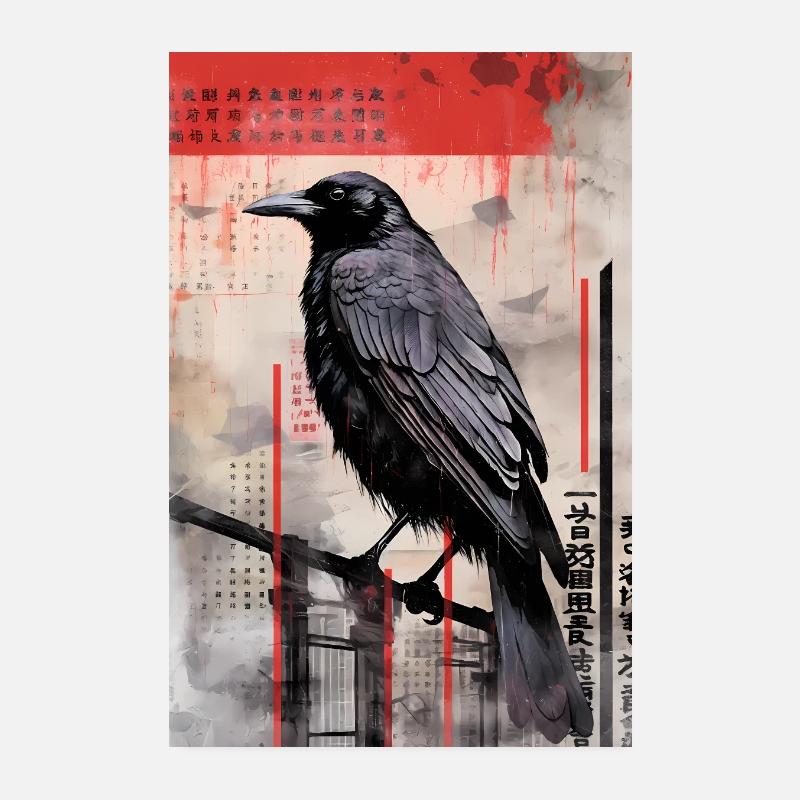 Rabe Raben Krähe Krähen Vogel Tier China Poster 20x30 cm