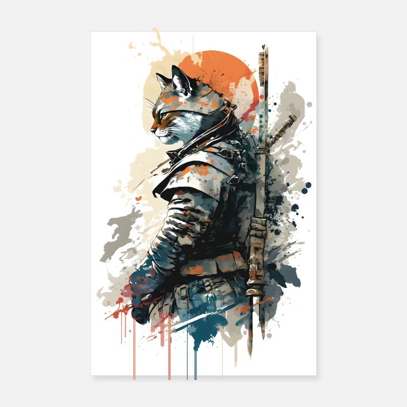 Samurai-Katze trägt eine Uniform Poster 20x30 cm