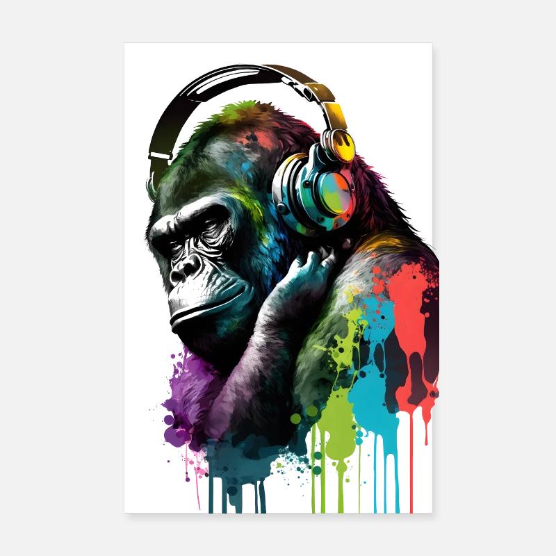 Gorilla mit Kopfhörern Poster 20x30 cm