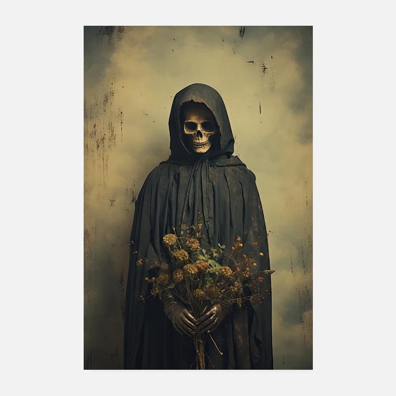 Fleurs et squelette. Décor sombre Poster 20 x 30 cm