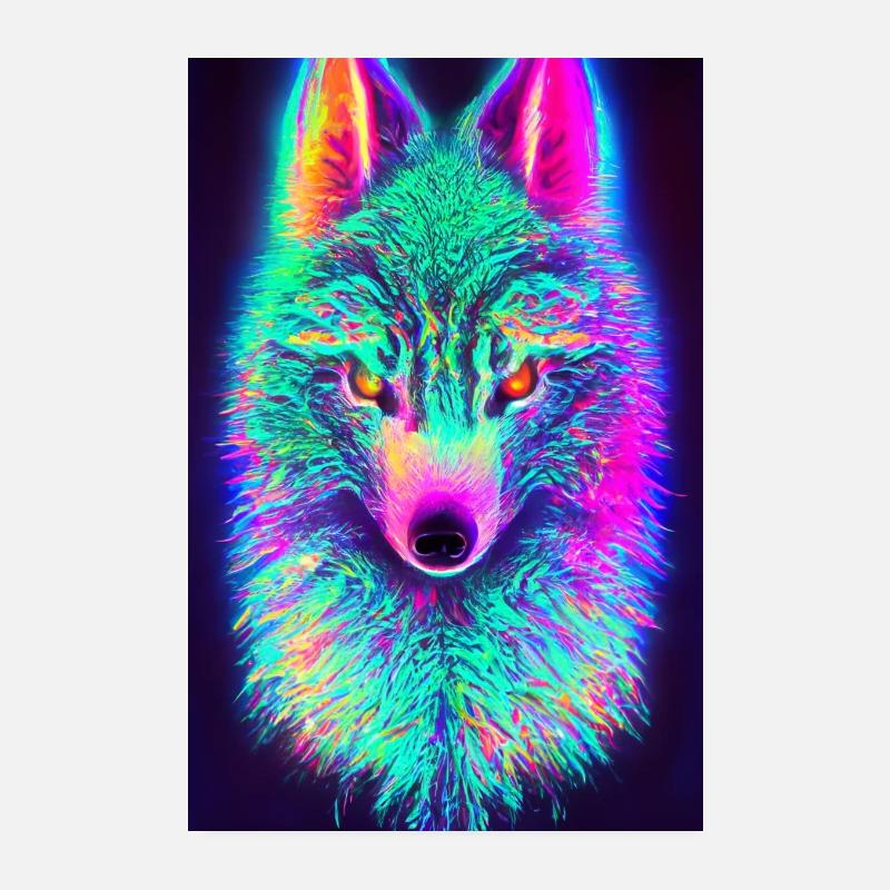 Colorful Prismatic Wolf Poster 20x30 cm