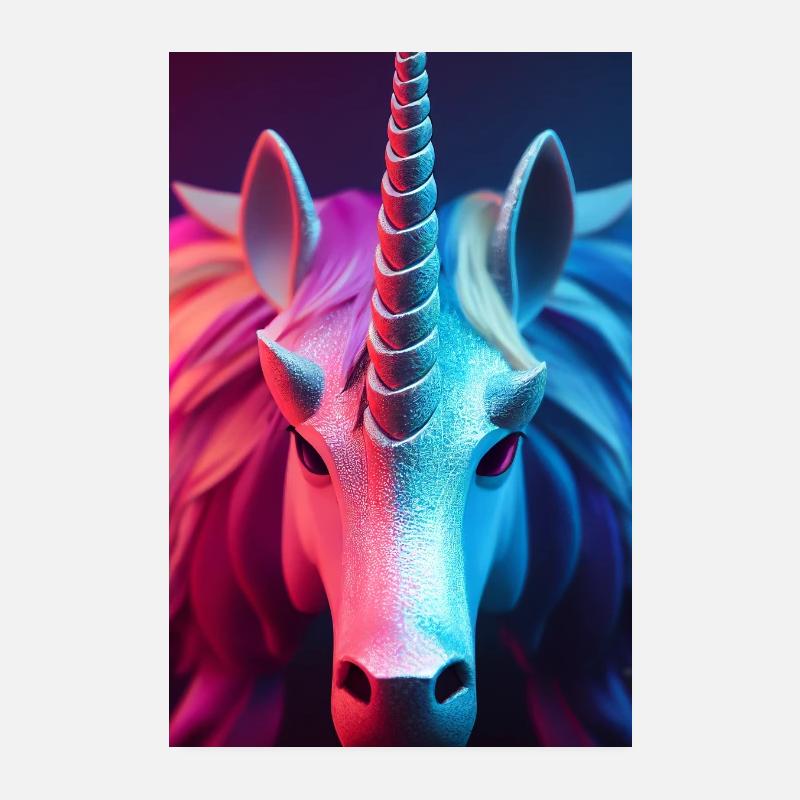 Einhorn Rot Blau Poster 20x30 cm