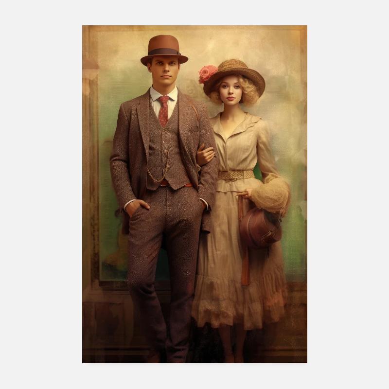 Vintage Couple, Old-fashioned Style, Elegance Poster 8" x 12" (20x30 cm)