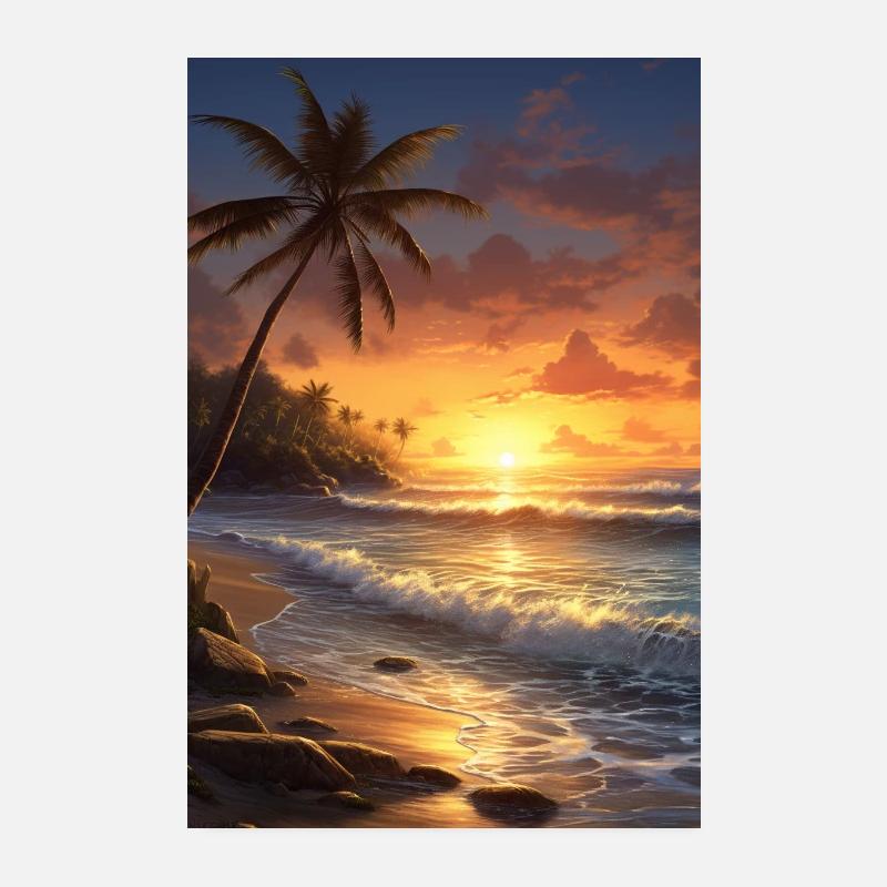 Lonely sunset on the beach Poster 8" x 12" (20x30 cm)