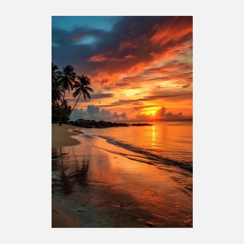 Coucher de soleil solitaire sur la plage Poster 20 x 30 cm