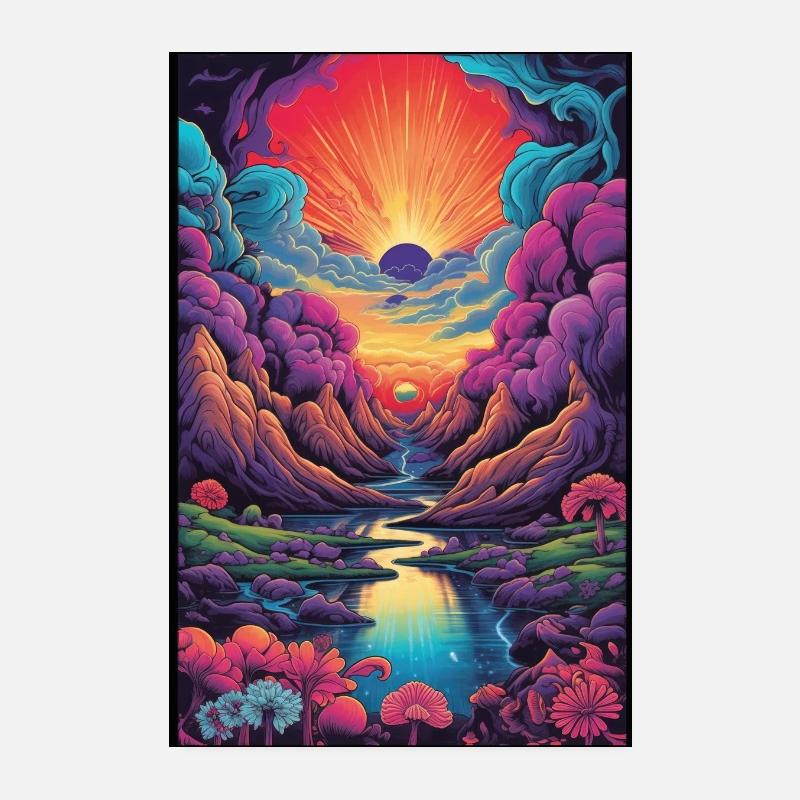 Psychedelic poster with colorful mountains Poster 8" x 12" (20x30 cm)