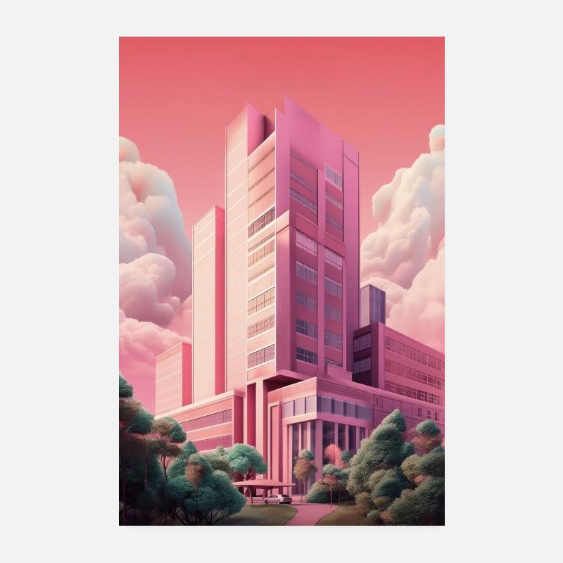 Poster Building in pink shade retro style Poster 8" x 12" (20x30 cm)