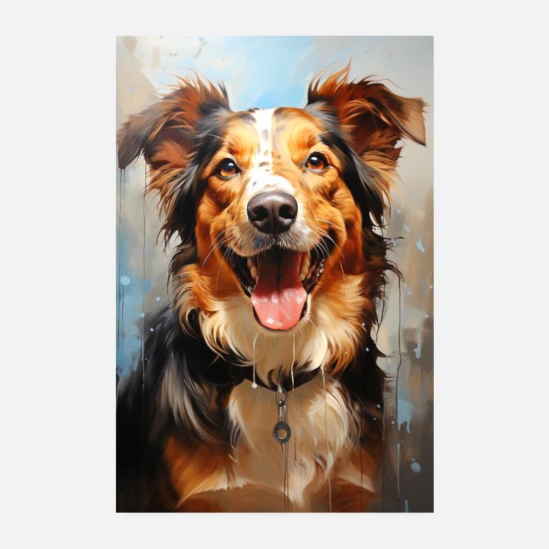Schönes Hunde Poster mit einem gemalten Hund Poster 20x30 cm