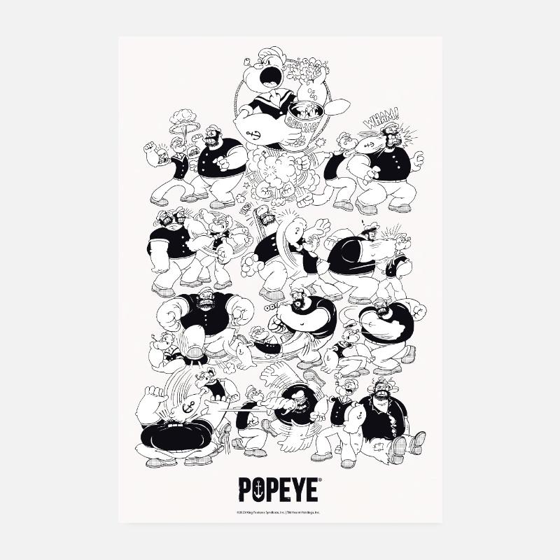 Popeye Fighting Poses Poster 8" x 12" (20x30 cm)