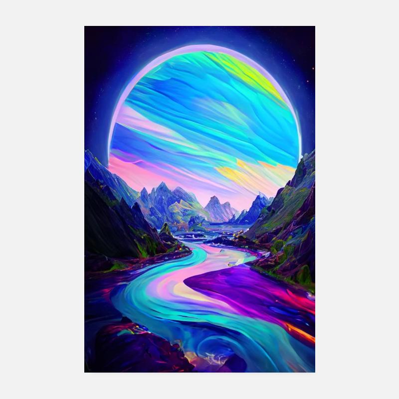 Montagnes avec lune Poster 20 x 30 cm