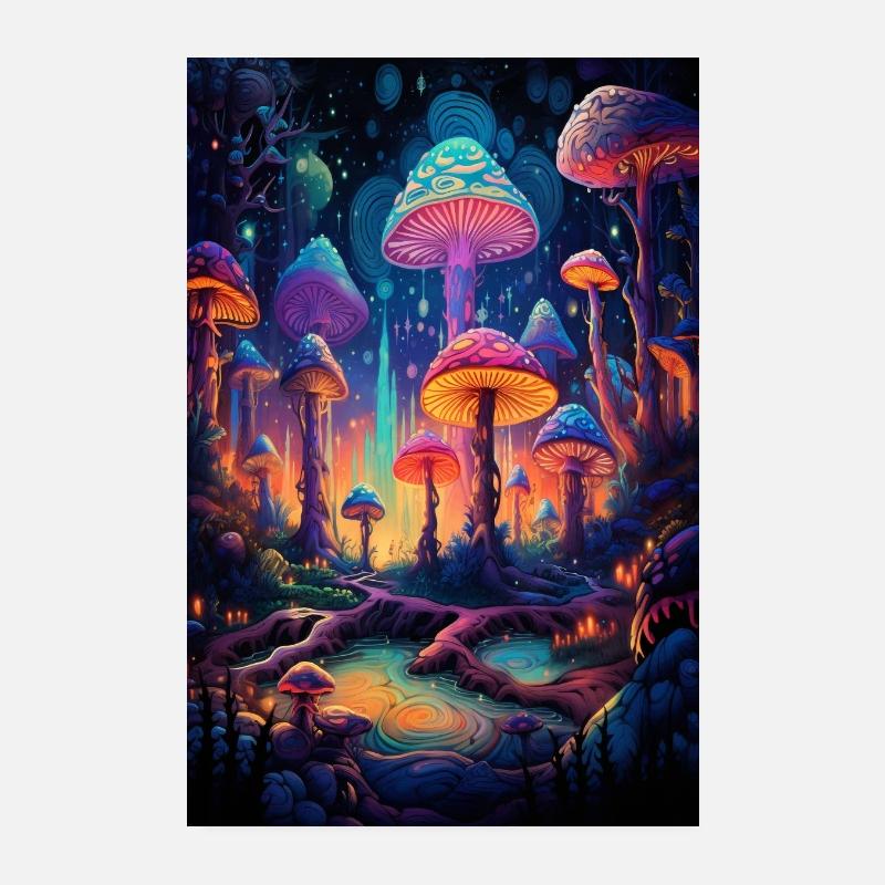 Psychedelic Mushroom Forest Poster 20x30 cm