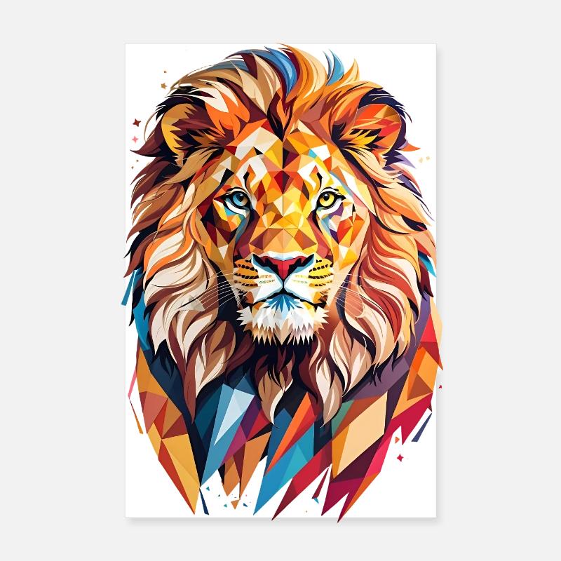 Polygon Löwe - Poster 20x30 cm - Weiß