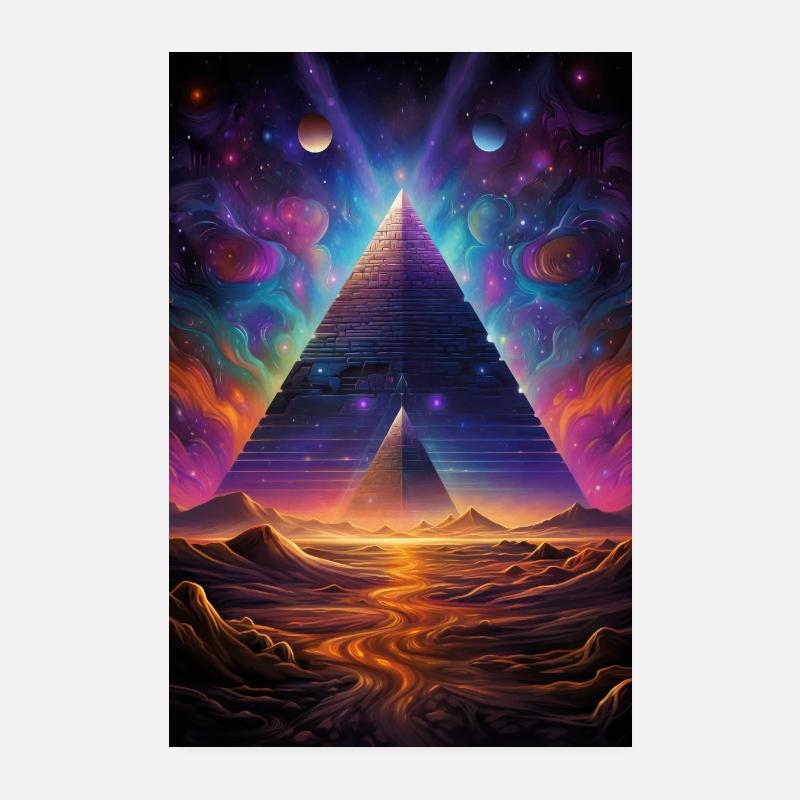 Psychedelische Pyramide in der Wüste - Poster 20x30 cm - Weiß