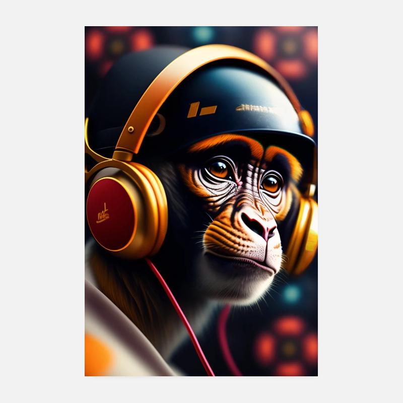 Affe Kopfhörer Poster 20x30 cm