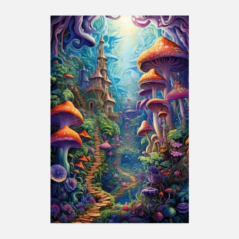Psychedelic Mushroom Forest Trippy Poster 8" x 12" (20x30 cm)