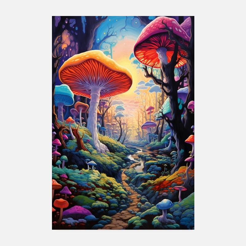 Psychédélique Mushroom Forest Trippy Poster 20 x 30 cm