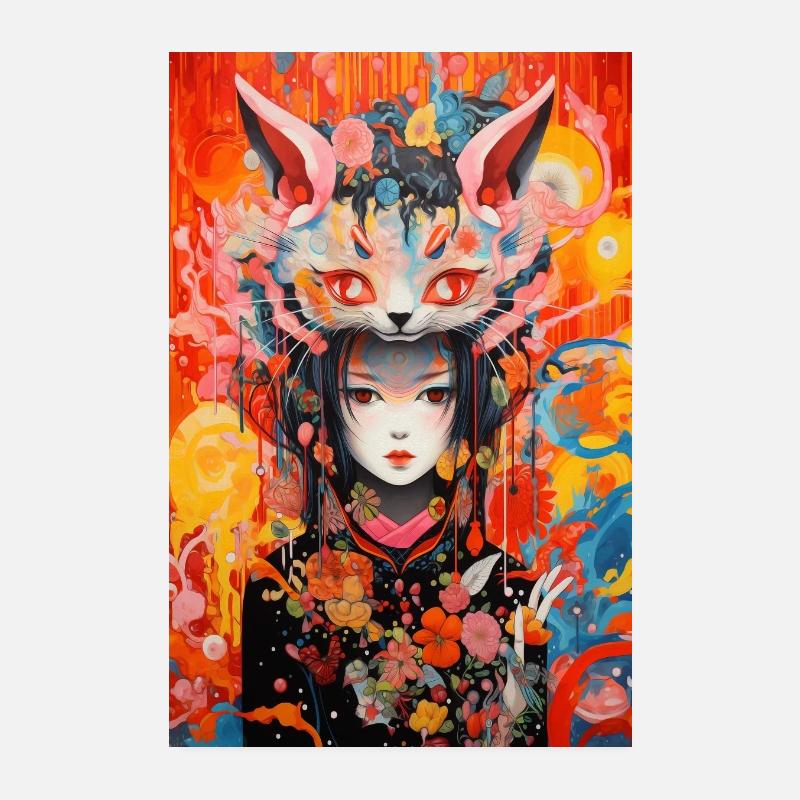 Psychedelisches Japanisches Anime Portrait Poster 20x30 cm