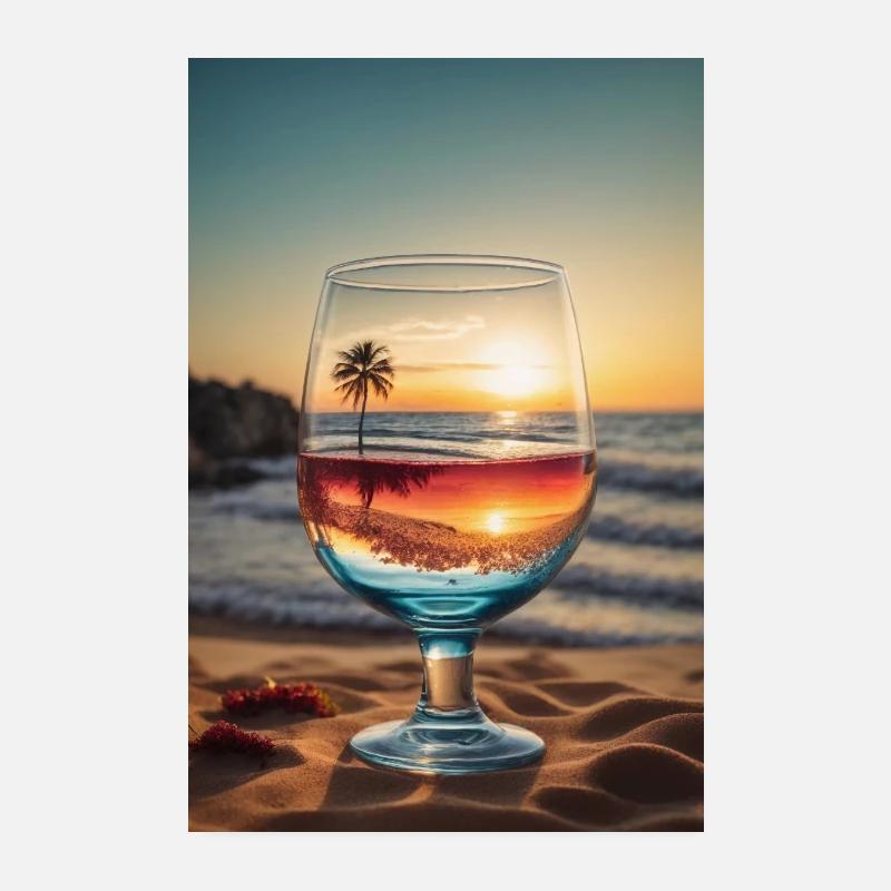 Verre de vin de plage Poster 20 x 30 cm