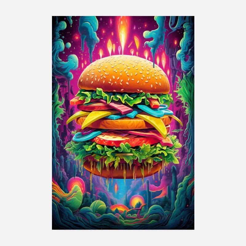 Psychedelischer Hamburger - Poster 20x30 cm - Weiß