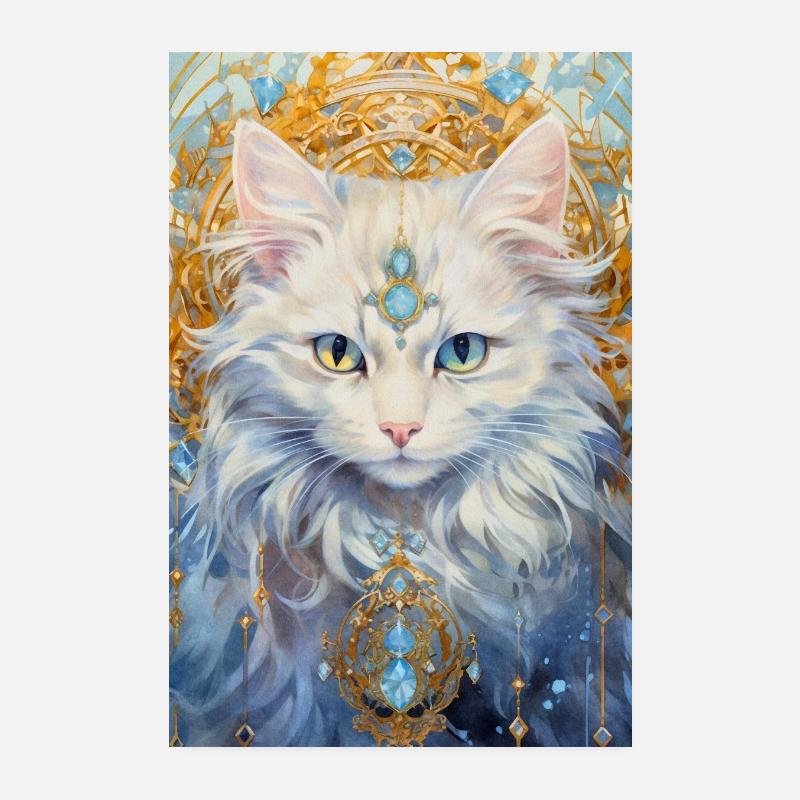 Weiße Katze mit Edelsteinen Poster 20x30 cm