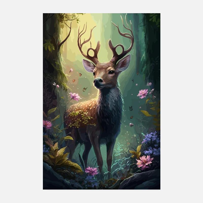 Cerfs dans la forêt Poster 20 x 30 cm