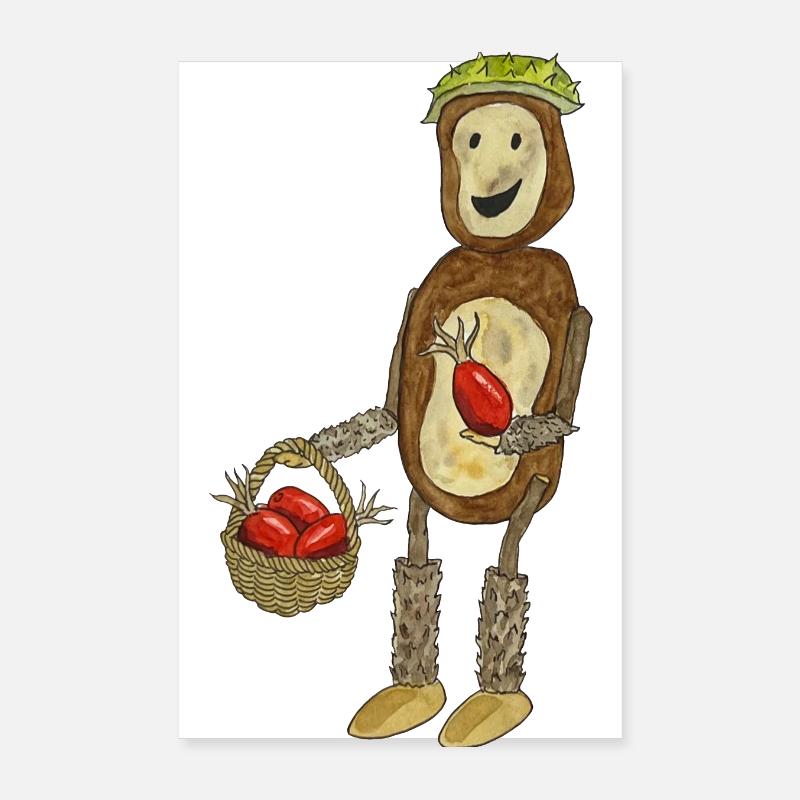 Chestnut Man Cute Autumn Rosehip Fun Poster 8" x 12" (20x30 cm)