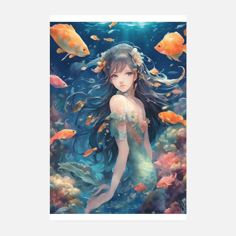 Mermaid surrounded by fish Poster 8" x 12" (20x30 cm)