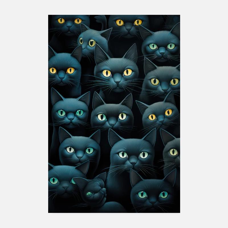 Portraits de chats de bande dessinée (noir) Poster 20 x 30 cm